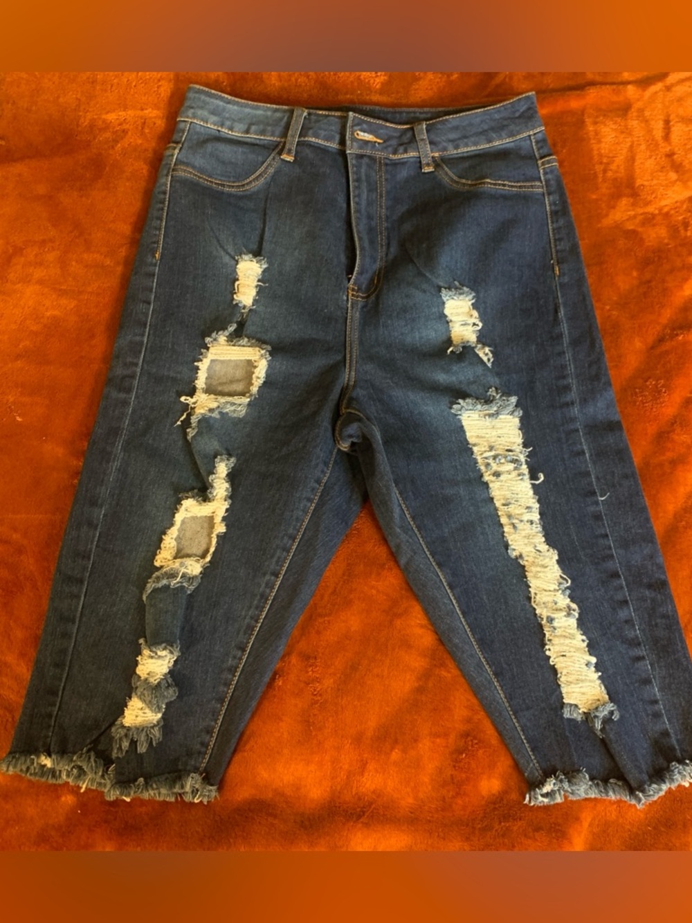 Fashion Nova Dark Blue Distressed Cropped Jeans
